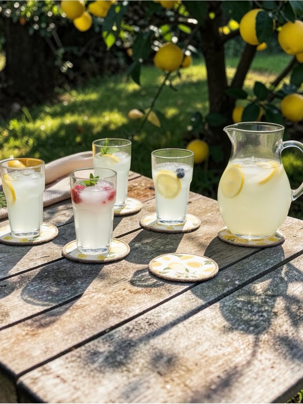 Lemon Pattern Cork  Coasters - Set of 6